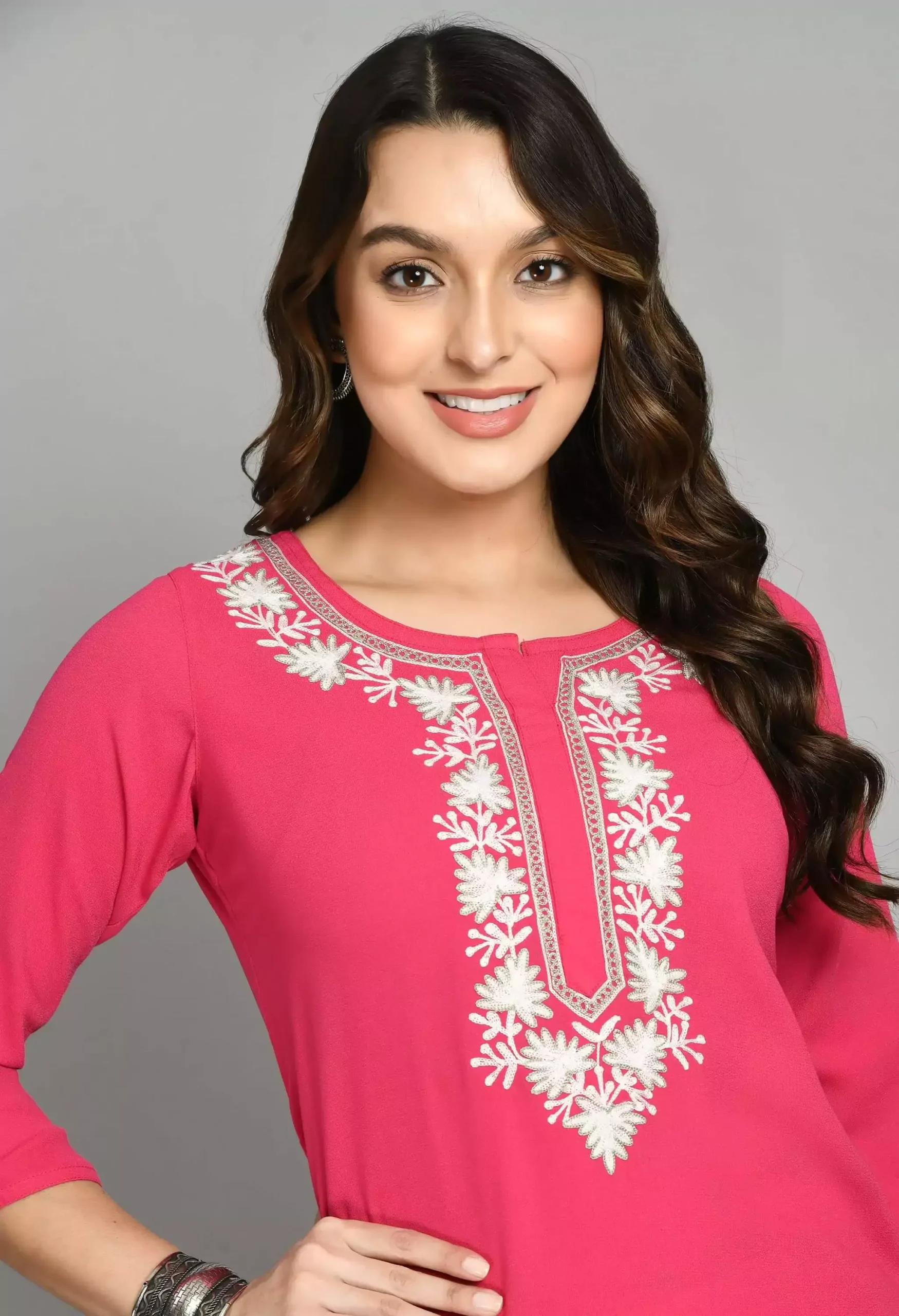 Pink Zari Work Kashmiri Kurti